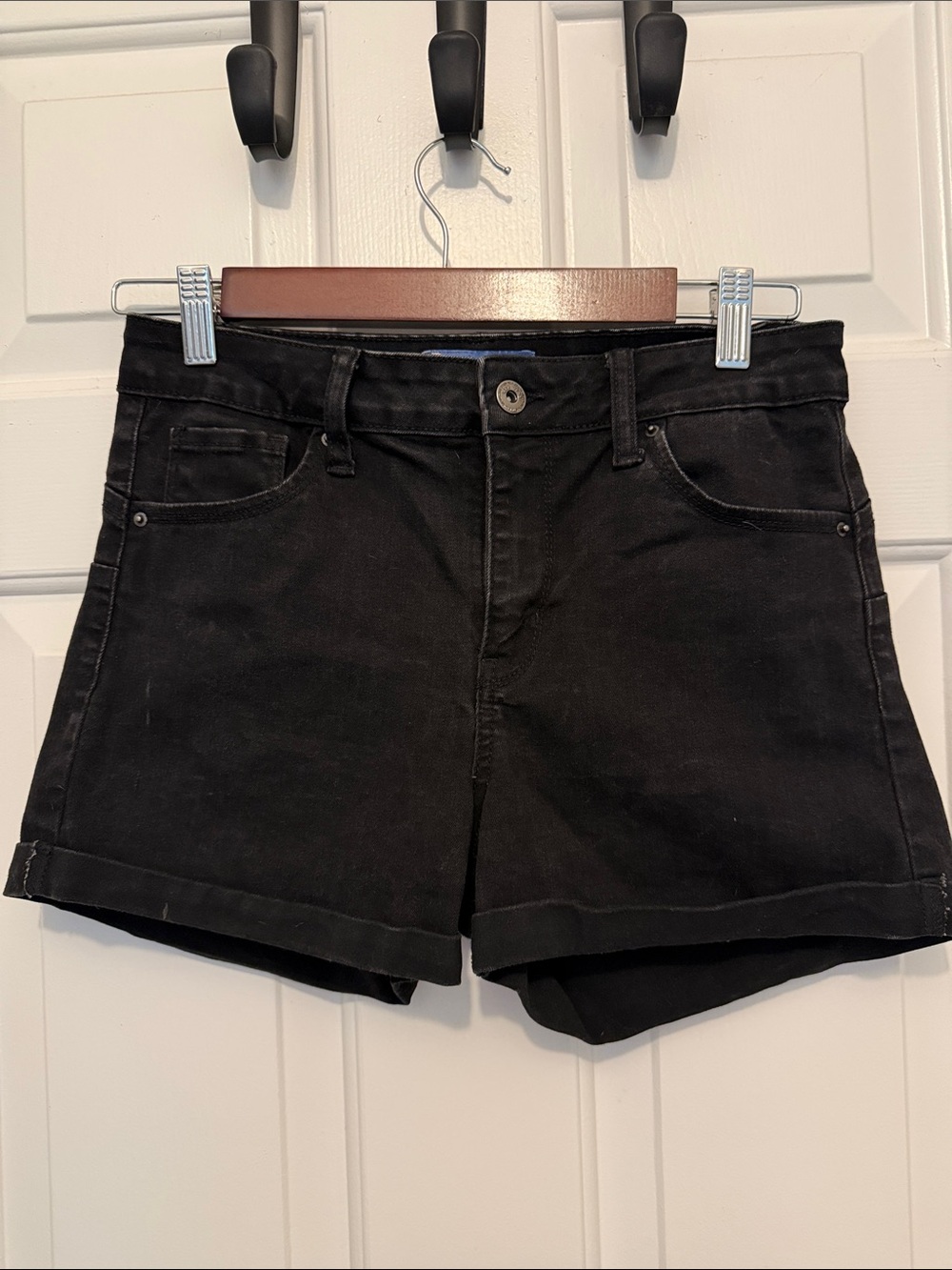 Wax Jean Black High-Rise Cuffed Denim Shorts